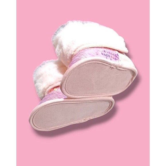 First Steps Sequin Toddler Size 4 Baby Girl Fluffy Faux Fur Shiny Slipper Boots - Picture 13 of 16